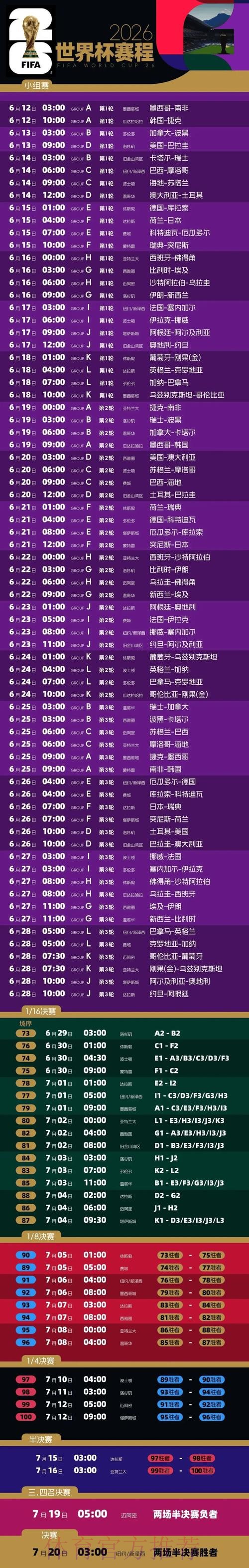 2026世界杯每日赛程实时更新完整安排免费观看